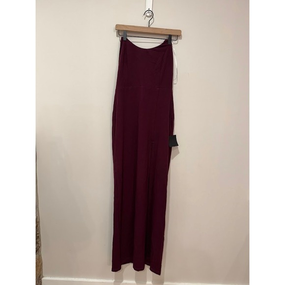 Lulus Burgundy Strapless High Slit Maxi Dress Formal Evening Gown XL - Picture 2 of 13
